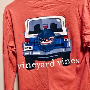 Vineyard Vines Coral Jeep Long Sleeve T Shirt